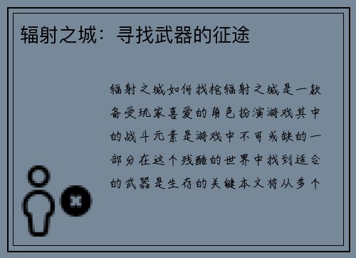 辐射之城：寻找武器的征途